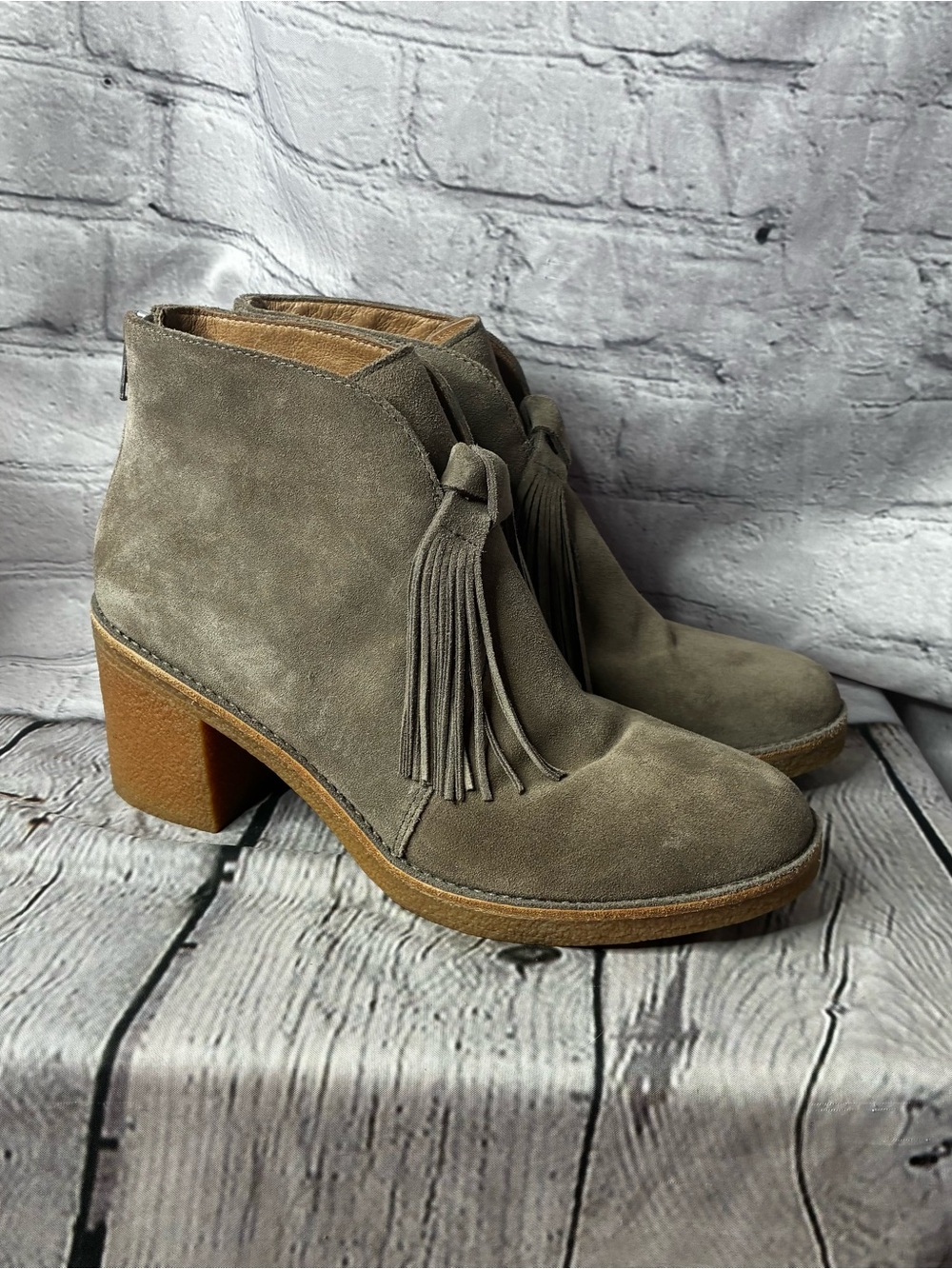 Boho Aprés-Ski Chic Western Suede Tassel Casual Luxury Block Heel‎ Booties 9.5